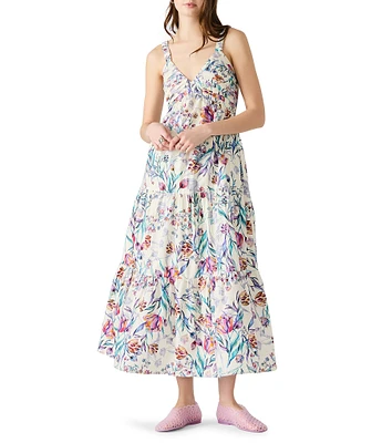 Steve Madden Eliora V-Neck Sleeveless Tiered Poplin Maxi Dress