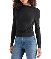 Steve Madden Elvira Knit Jersey Drape Neck Long Sleeve Ruched Top