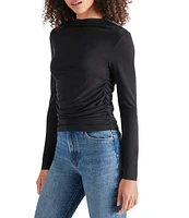 Steve Madden Elvira Knit Jersey Drape Neck Long Sleeve Ruched Top