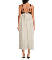Steve Madden Emmaline Poplin Colorblock Square Neck Empire Waist Midi Dress