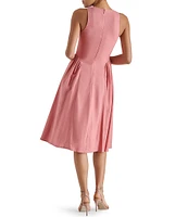 Steve Madden Everleigh Linen Blend Halter Neck Sleeveless Keyhole A-Line Midi Dress