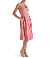 Steve Madden Everleigh Linen Blend Halter Neck Sleeveless Keyhole A-Line Midi Dress
