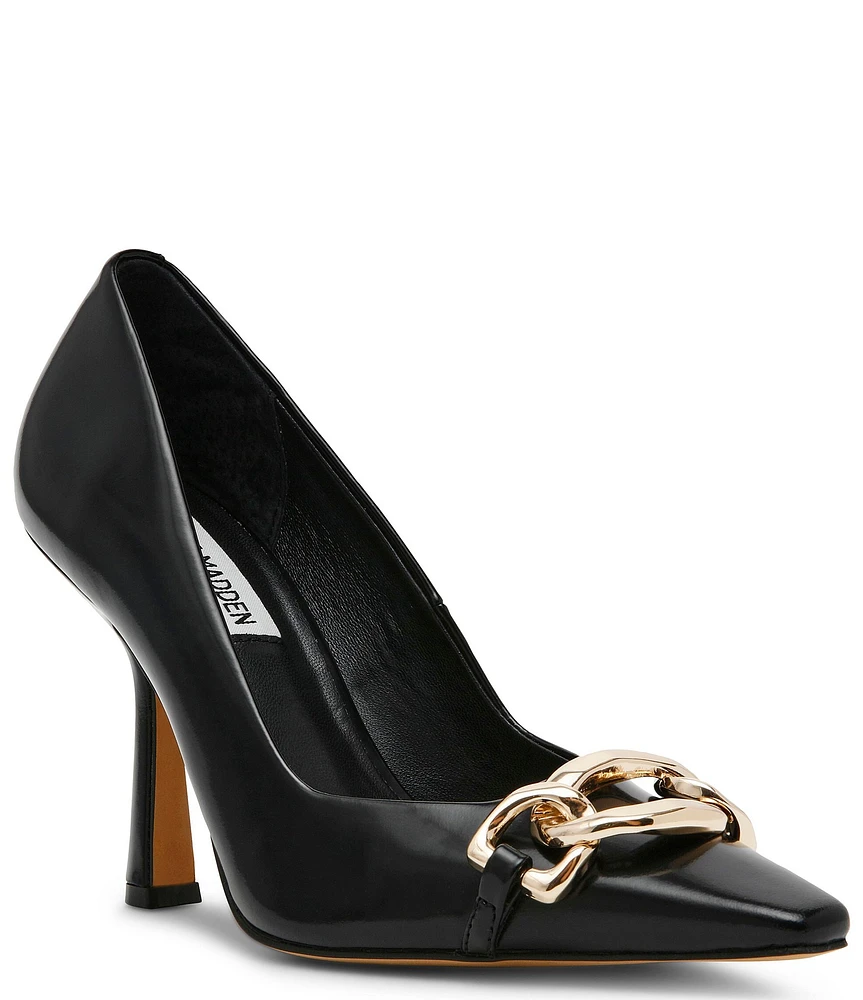 Steve Madden Fazzio Leather Gold Chain Detail Dress Pumps