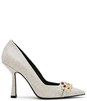 Steve Madden Fazzio Snake Print Leather Gold Chain Detail Dress Pumps