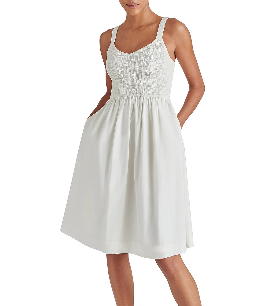Steve Madden Fleur Poplin Sweetheart Neck Sleeveless Smocked Dress