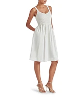 Steve Madden Fleur Poplin Sweetheart Neck Sleeveless Smocked Dress
