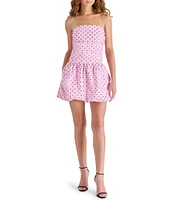 Steve Madden Gigi Poplin Dotted Print Strapless Drop Waist Bubble Skirt Mini Dress