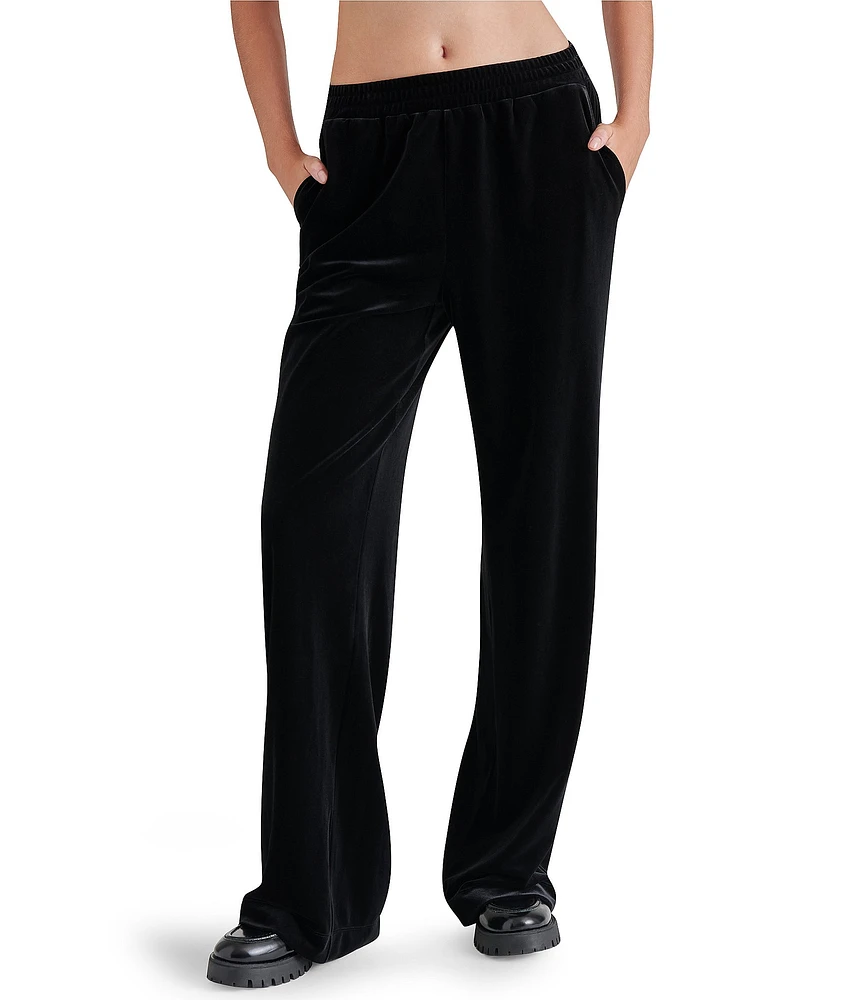 Steve Madden Gilda Stretch Velvet Straight Wide Leg Pull-On Pants