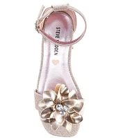 Steve Madden Girls' J-Lessa Glitter Fabric Jewel Embellished Flower Dress Sandals (Youth)