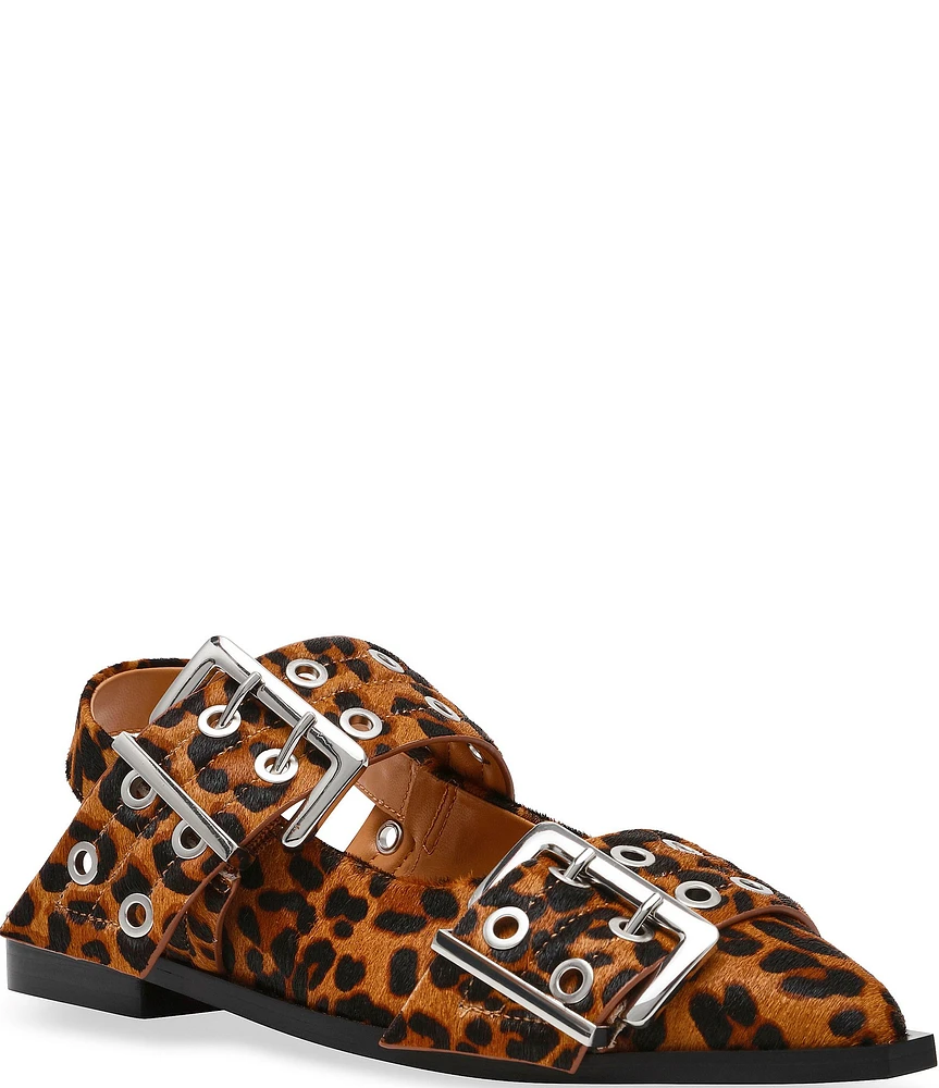 Steve Madden Graya-L Leopard Print Haircalf Oversized Buckle Slingback Flats