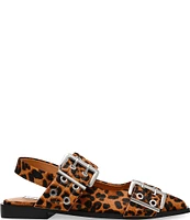 Steve Madden Graya-L Leopard Print Haircalf Oversized Buckle Slingback Flats