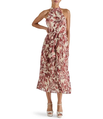 Steve Madden Halter Neck Pleated Rosemary A-Line Midi Dress