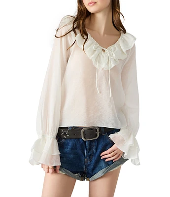 Steve Madden Hampton V-Neck Long Sleeve Ruffle Top
