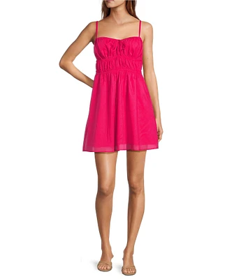 Steve Madden Heather Square Neck Smocked Sleeveless Mini Babydoll Dress