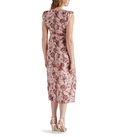 Steve Madden Honey Floral Print V Neck Sleeveless Ruched Midi Dress