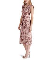 Steve Madden Honey Floral Print V Neck Sleeveless Ruched Midi Dress