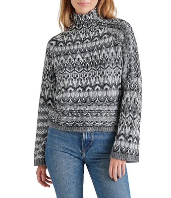 Steve Madden Indie Fair Isle Print Mock Neck Long Sleeve Sweater