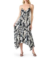 Steve Madden Jackie Printed Sweetheart Sleeveless Tie Strap Midi Dress