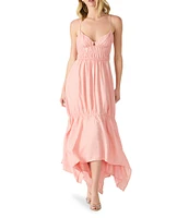 Steve Madden Jackie Rayon Crepe Sweetheart Neck Smocked Hanky Hem Midi Dress