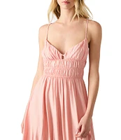Steve Madden Jackie Rayon Crepe Sweetheart Neck Smocked Hanky Hem Midi Dress