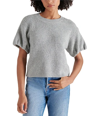 Steve Madden Jadey Crew Neck Short Bubble Sleeve Sweater Top