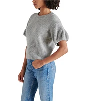 Steve Madden Jadey Crew Neck Short Bubble Sleeve Sweater Top