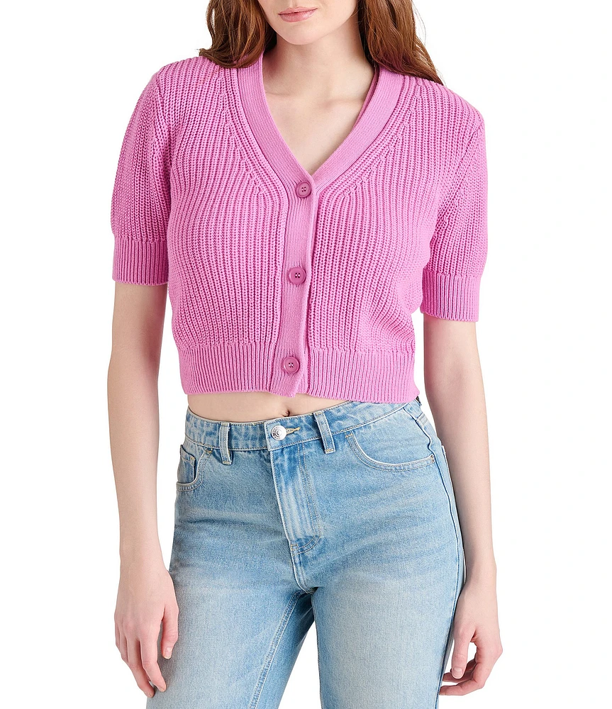 Steve Madden Janae Knit V-Neck Long Sleeve Cropped Cardigan