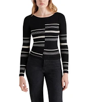 Steve Madden Joanne Knit Stripe Print Crew Neck Long Sleeve Sweater