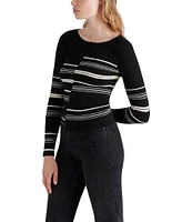 Steve Madden Joanne Knit Stripe Print Crew Neck Long Sleeve Sweater