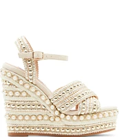 Steve Madden Juniper Faux Pearl Studded Platform Wedge Sandals