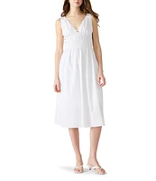 Steve Madden Kassie Bead Embellishment Smocked V-Neck Sleeveless Poplin Dress