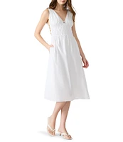Steve Madden Kassie Bead Embellishment Smocked V-Neck Sleeveless Poplin Dress