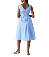 Steve Madden Kassie Bead Embellishment Smocked V-Neck Sleeveless Poplin Dress