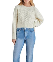 Steve Madden Kessie Cable Knit Crew Neck Long Sleeve Sweater