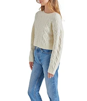 Steve Madden Kessie Cable Knit Crew Neck Long Sleeve Sweater