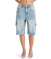 Steve Madden Lange Denim Side Slit Barrel Bermuda Shorts
