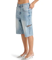 Steve Madden Lange Denim Side Slit Barrel Bermuda Shorts