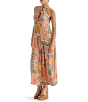 Steve Madden Larissa Woven Floral Print Twist Halter Neck Sleeveless A-Line Maxi Dress