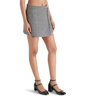 Steve Madden Leonne Tweed Houndstooth Wrap Front Mini Skirt