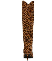 Steve Madden Leyna-L Leopard Haircalf Kitten Heel Western Inspired Boots