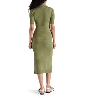 Steve Madden Lindy Rib Knit V Neck Short Sleeve Midi Dress