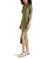 Steve Madden Lindy Rib Knit V Neck Short Sleeve Midi Dress