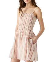 Steve Madden Lotty Striped Square Neck Smocked Mini Dress