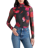 Steve Madden Luella Mesh Floral Print Turtleneck Long Sleeve Bodysuit