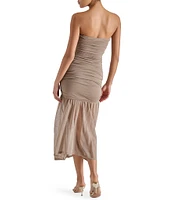 Steve Madden Lula Knit Strapless Neck Sleeveless Sheer Hem Sheath Midi Dress