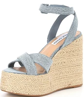 Steve Madden Lulah Denim Raffia Platform Wedge Sandals