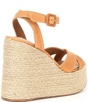 Steve Madden Lulah Leather Raffia Platform Wedge Sandals