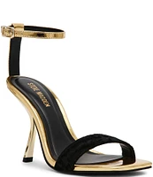 Steve Madden Luxedo Velvet Architectural Metallic Dress Sandals