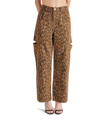 Steve Madden Maise Denim Leopard Cutout Detail Wide Leg Jeans