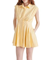 Steve Madden Maisha Point Collar Sleeveless Button Front Poplin Mini Dress